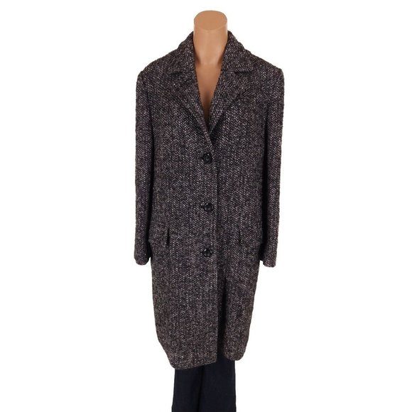 Holt Renfrew Alpaca Kid Mohair and Wool Tweed Over Coat In Speckled Black Size 8 - Picture 1 of 7